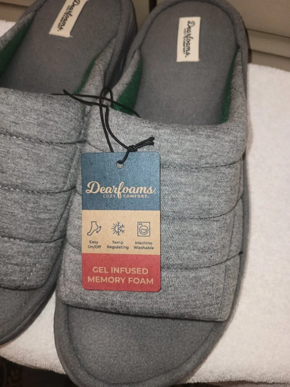 Men's Dearfoams Grey Jersey Slide XL(13-14) Slippers.